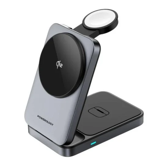 Charging Station 3 In 1 Foldable Wireless Powerology - Black